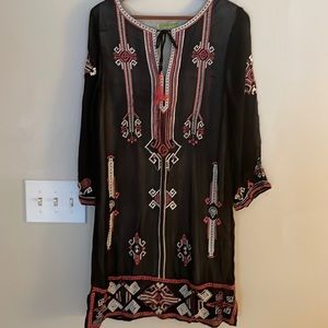 Black and pink embroidered tunic